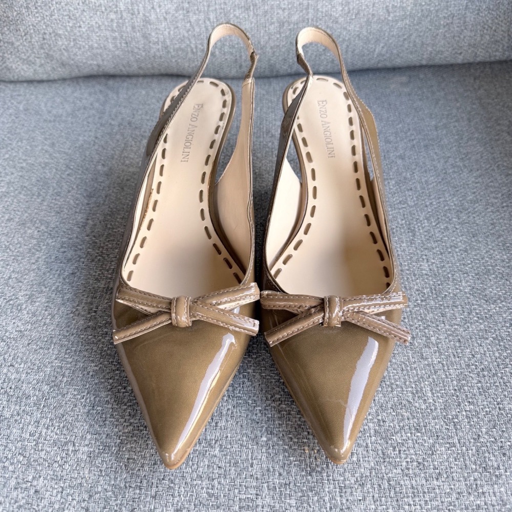 Enzo Angiolini Eakeller Slingback Pumps Womens 8.5M Tan Patent Leather Excellent - Picture 3 of 11